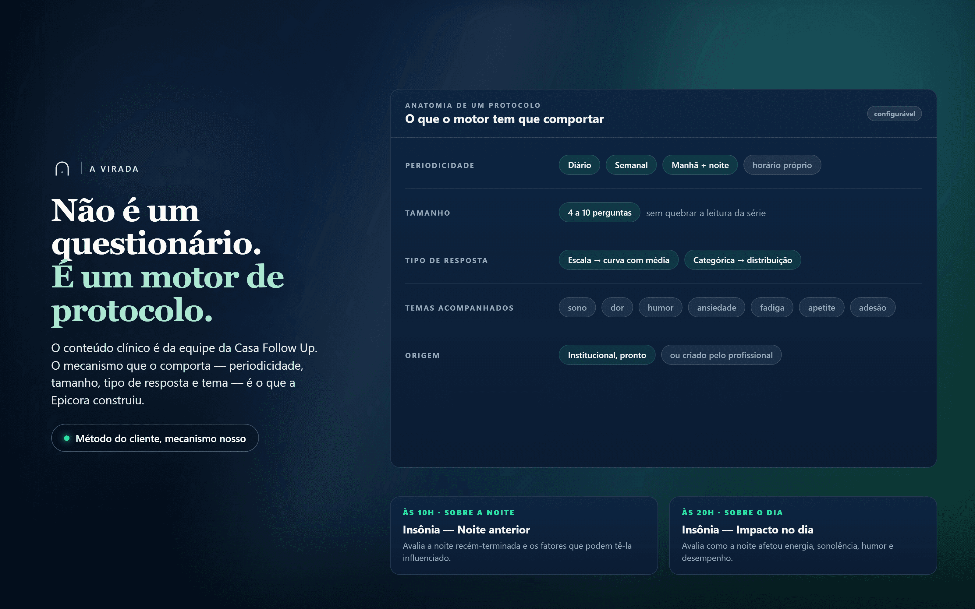 O motor de protocolos: periodicidade, tipo de resposta e temas