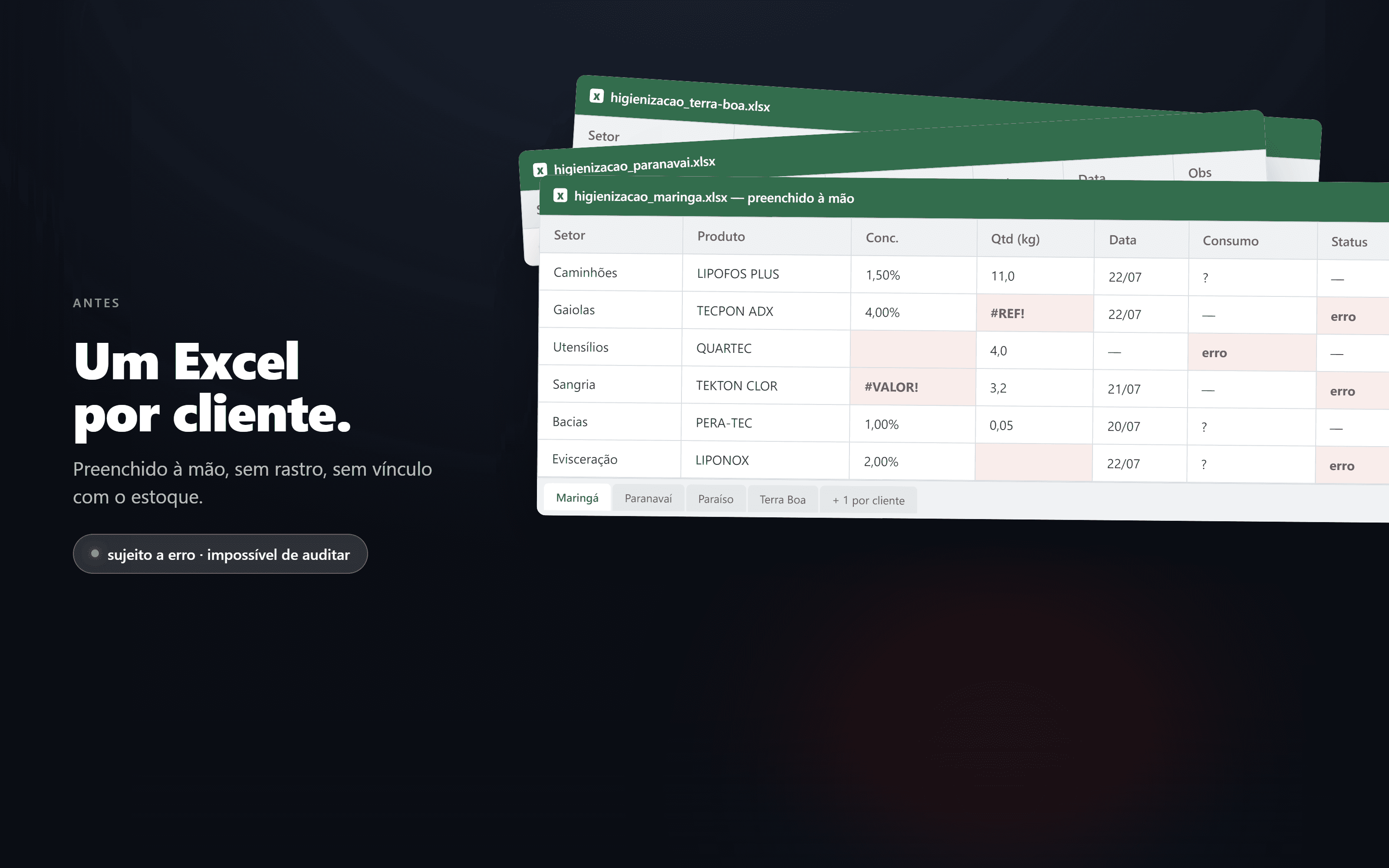 Before: one spreadsheet per client