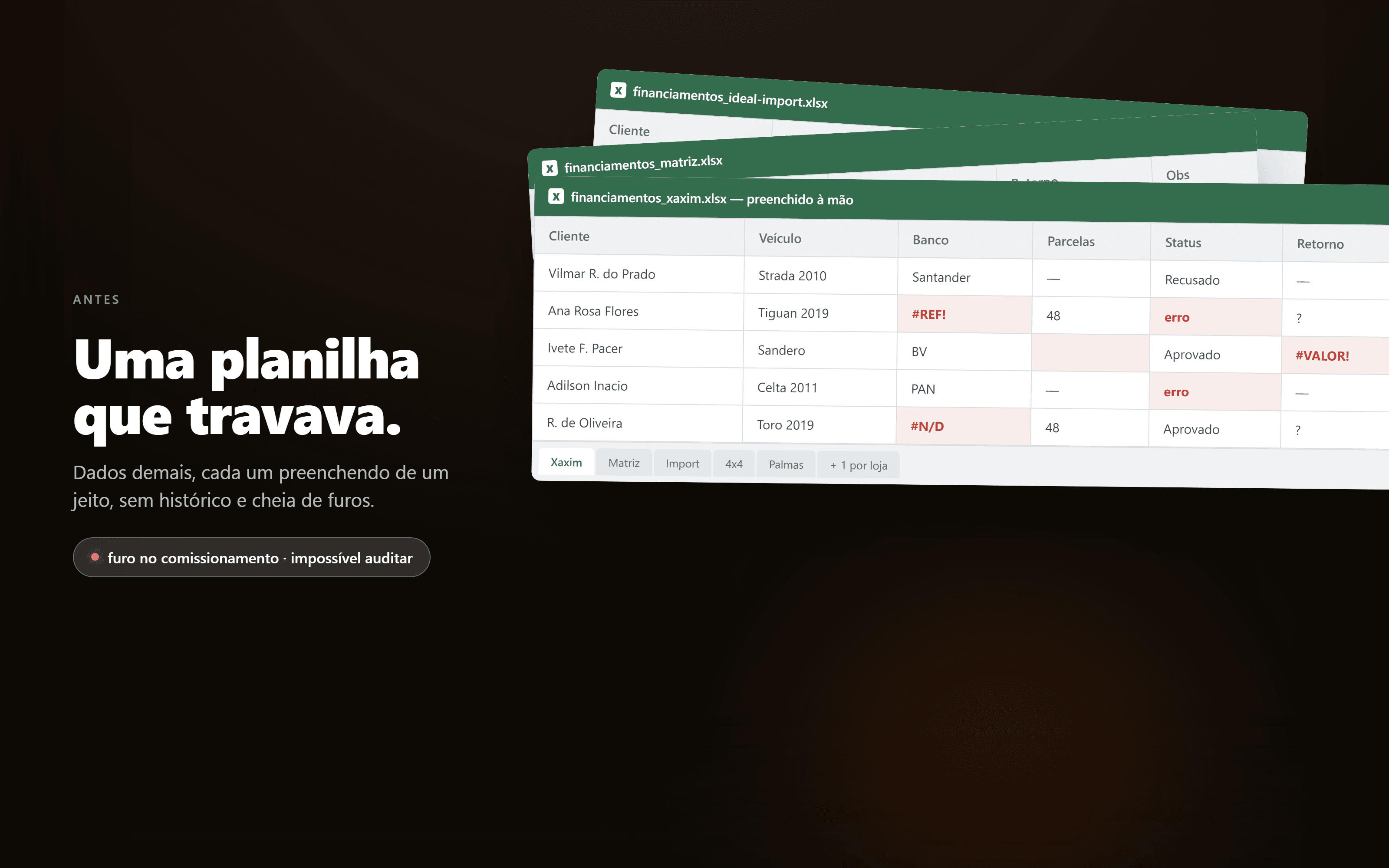 Antes: una planilla que se colgaba